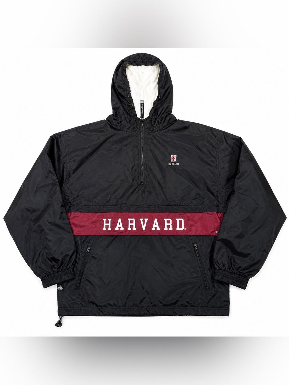 Harvard Windbreaker Jacket Charles River Medium Black Pullover Hooded‎ Jacket